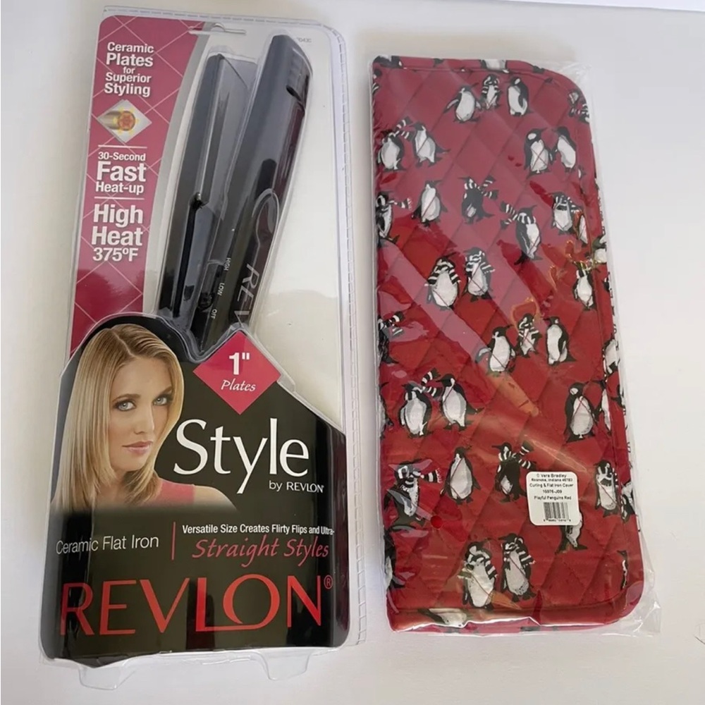 REVLON 1" FAST RESULTS Ceramic Flat Iron And Vera Bradley Flat Iron Cover